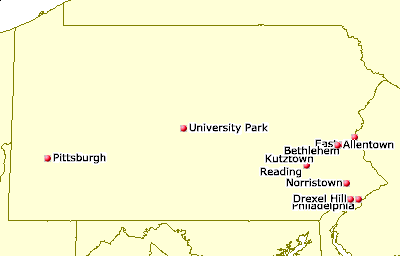 [Map of Pennsylvania Juggling Clubs]